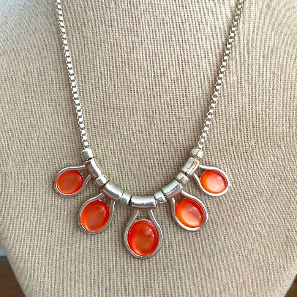 Orange and Silvertone necklace adjustable from 16 to 18 inches approximately